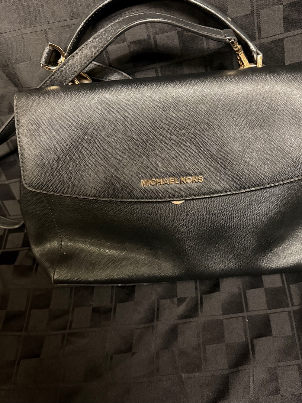 Michael Kors Black Saffiano Satchel with Gold Hardware